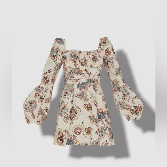 $725 Autumn Adeigbo Women's Beige Catira Puff-Sleeve Bustier Mini Dress sz 6 NEW - Picture 2 of 12